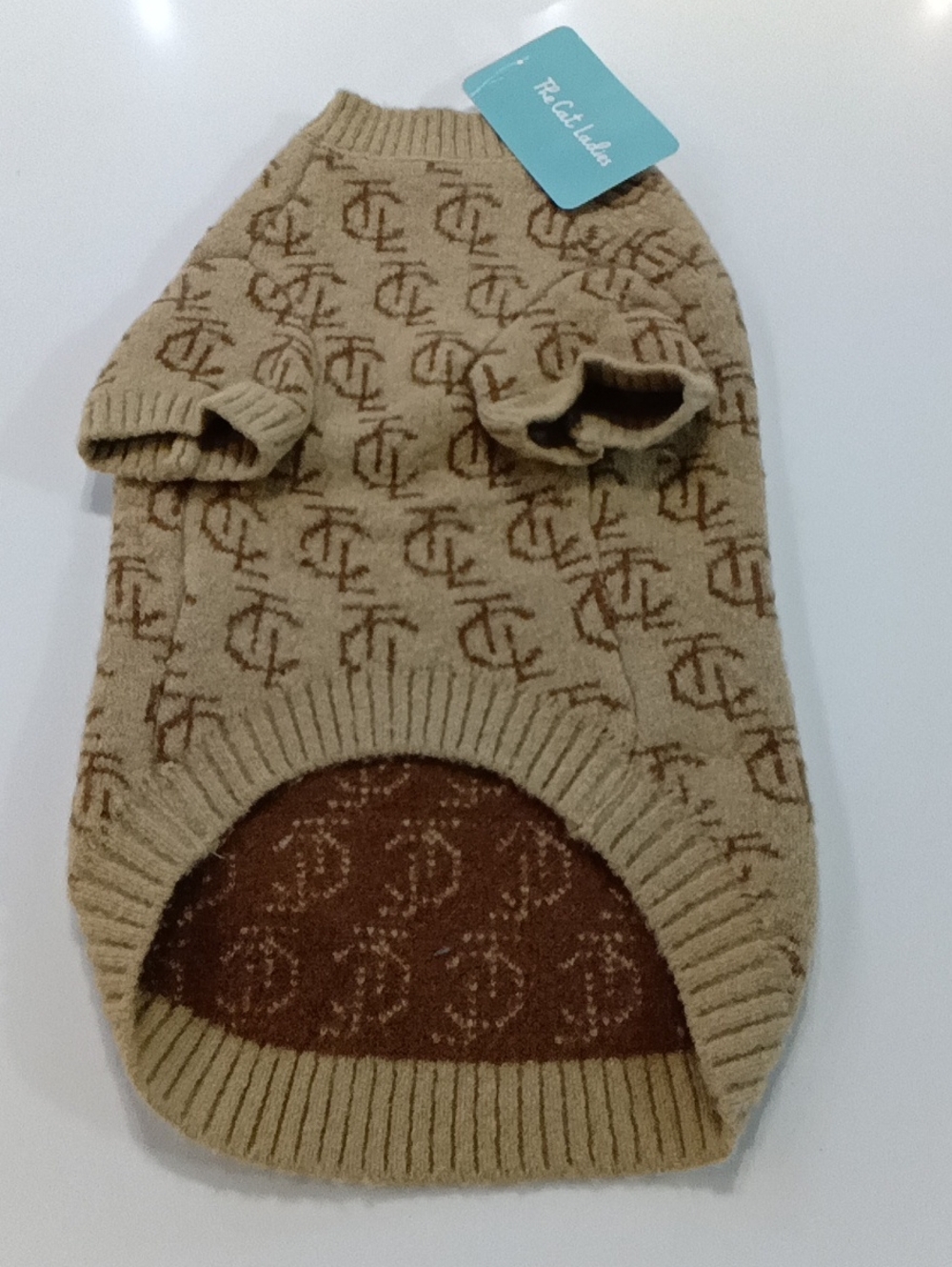 The Cat Ladies Knit 🐶 Dog Sweater in Beige and Brown Size L